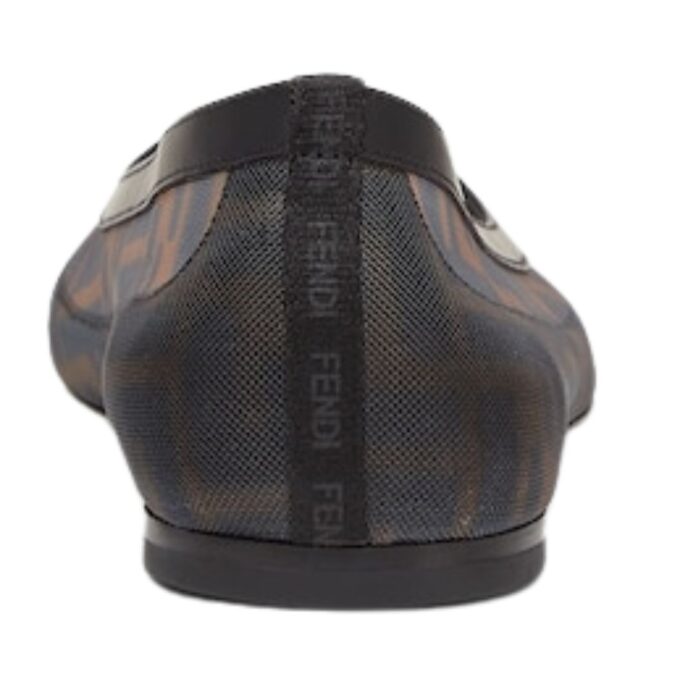 FENDI COLIBRÌ BLACK LEATHER AND BROWN FF MESH BALLET FLATS