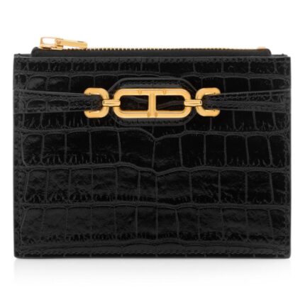 TOM FORD STAMPED CROCODILE LEATHER ZIPPED CARD HOLDER BLACK