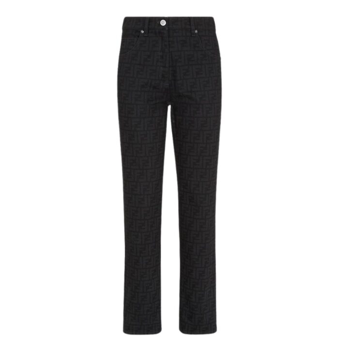 FENDI LONG JEANS BLACK FF DENIM PANTS