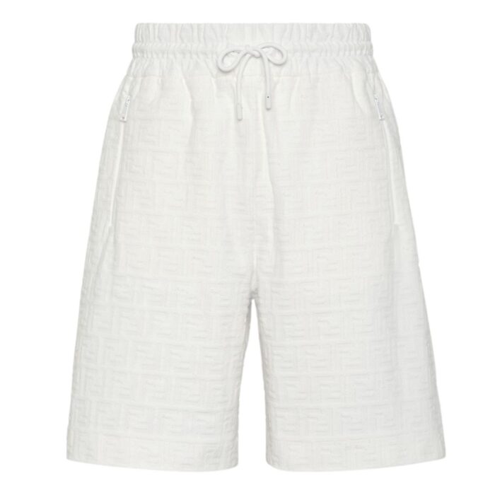 FENDI BERMUDAS SHORT PANTS IN WHITE FF COTTON
