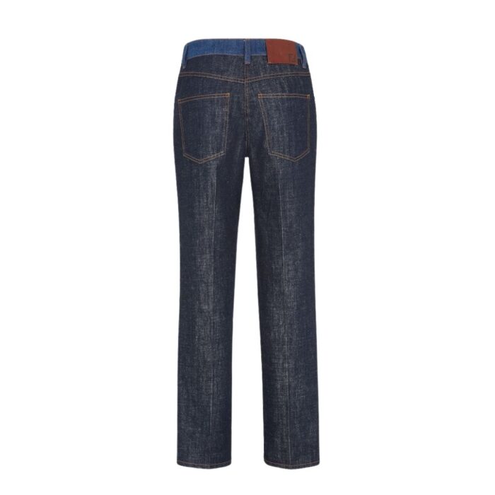 FENDI LONG JEANS BLUE TWO-TONE DENIM PANTS