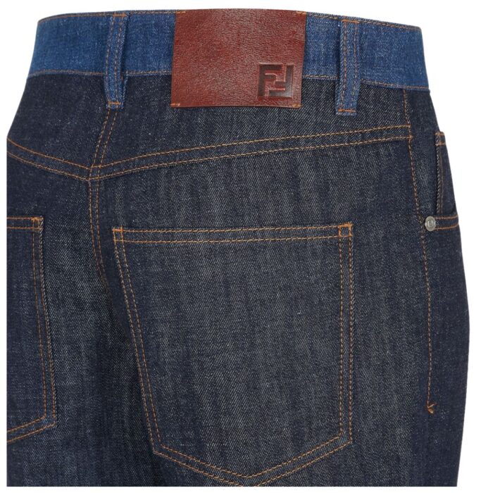 FENDI LONG JEANS BLUE TWO-TONE DENIM PANTS