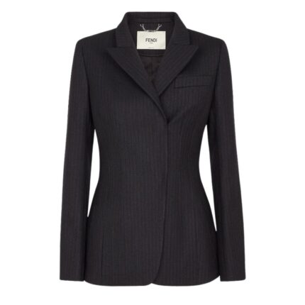 FENDI JACKET BLACK PINSTRIPED WOOL BLAZER