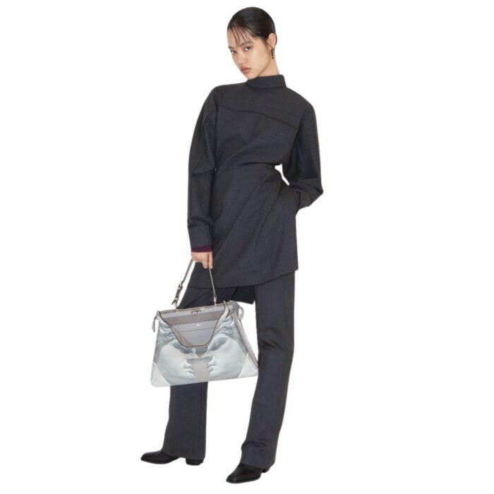 FENDI BLACK PINSTRIPED WOOL PANTS