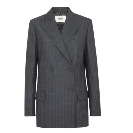 FENDI JACKET GRAY PINSTRIPED WOOL BLAZER