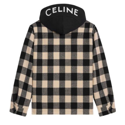 CELINE HOODED OVERSHIRT IN CHECK WOOL